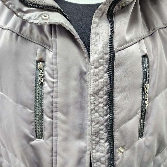 Zero Xposur Silver Faux Fur Trim Hood Down Utility Quilted Puffer Coat - Picture 12 of 16